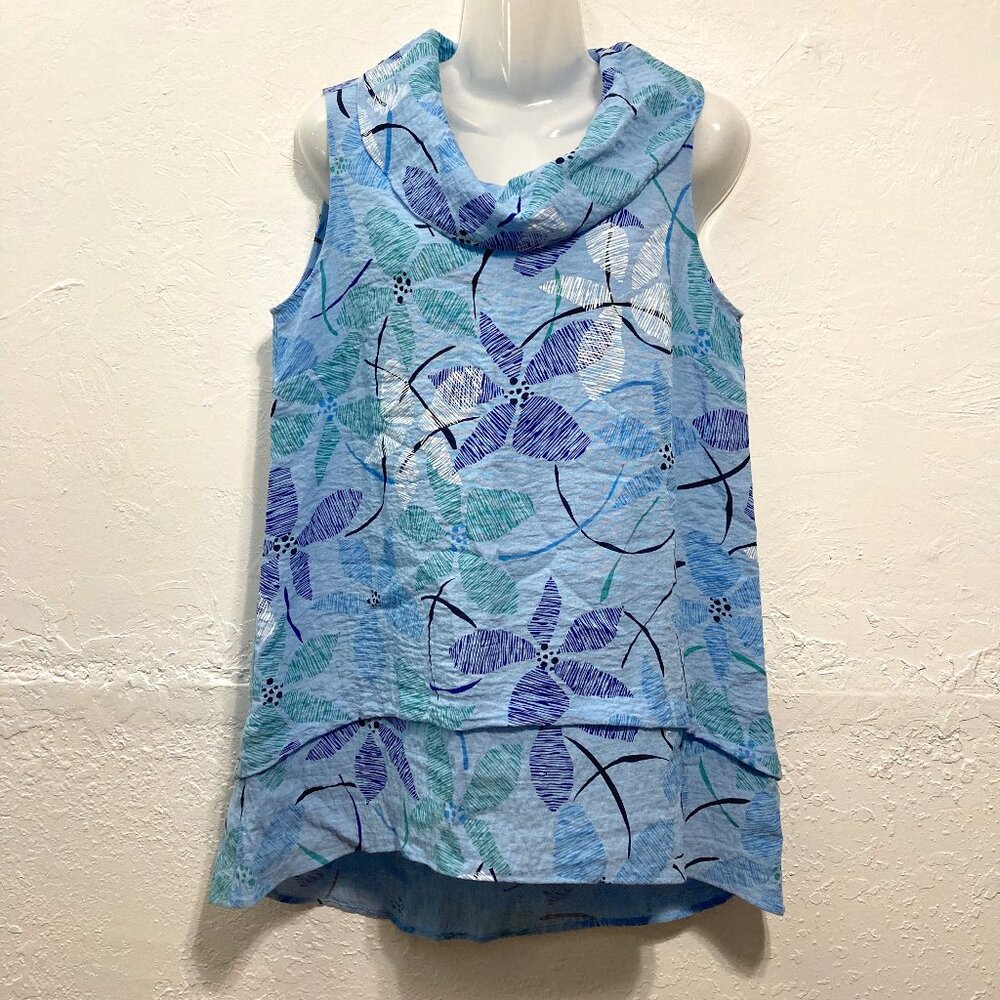 Habitat Clothes to live in Sleeveless Tunic Top Cowl Neck Floral Lagenlook S
